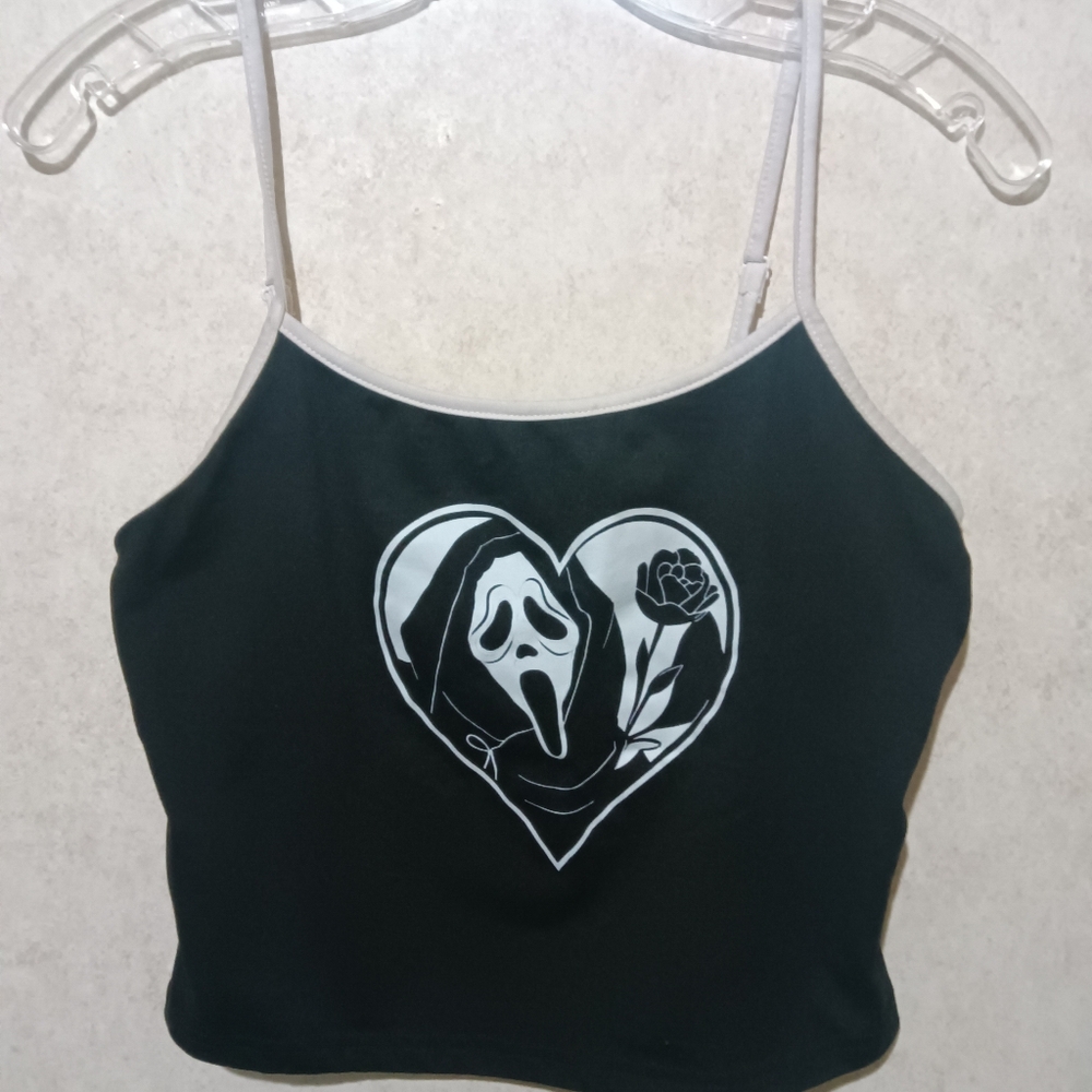 Shein black and white skeleton rose graphic camisole top size medium